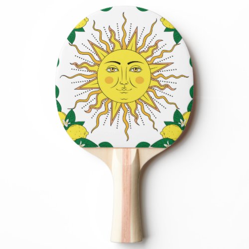 Tropical Lemon Fruits, Sun Face. Ping Pong Paddle