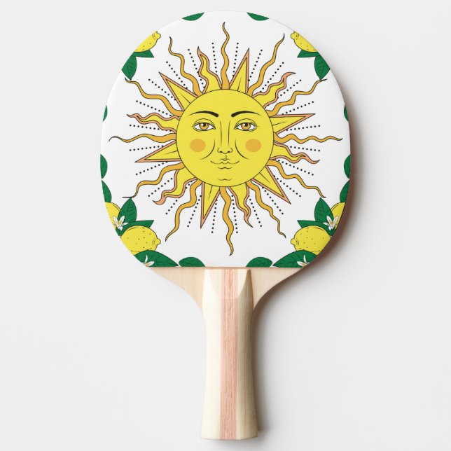Tropical Lemon Fruits, Sun Face. Ping Pong Paddle (Front)
