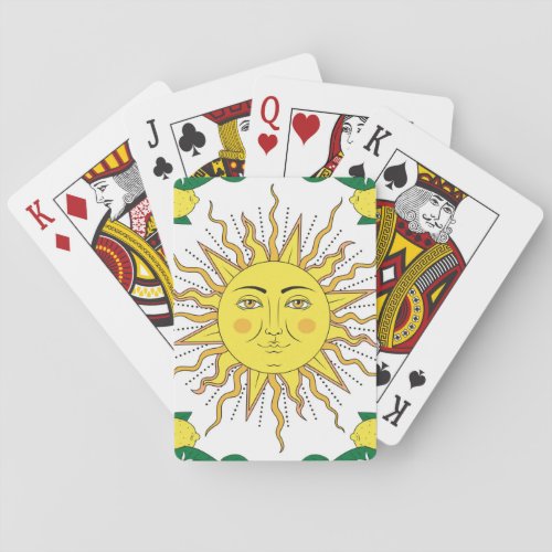 Tropical Lemon Fruits Sun Face Playing Cards