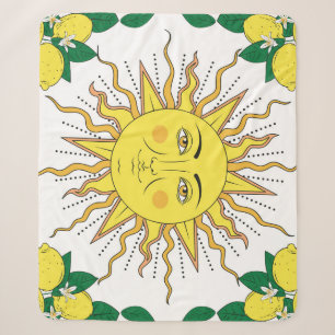 Tropical Lemon Fruits, Sun Face. Sherpa Blanket