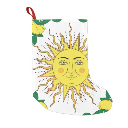 Tropical Lemon Fruits Sun Face Small Christmas Stocking