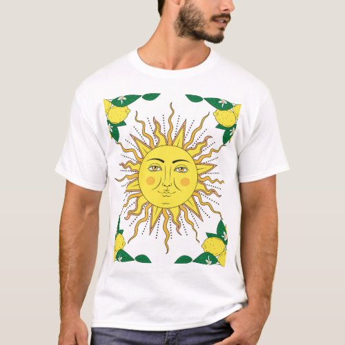 Tropical Lemon Fruits Sun Face T_Shirt