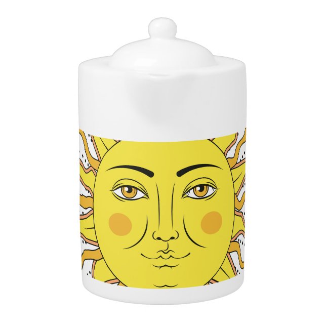 Tropical Lemon Fruits, Sun Face. Teapot (Front)