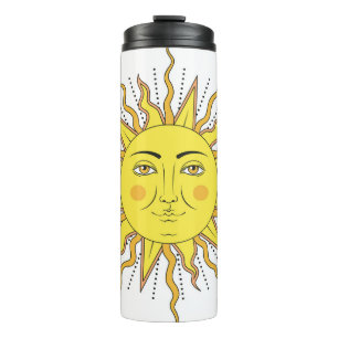 Tropical Lemon Fruits, Sun Face. Thermal Tumbler