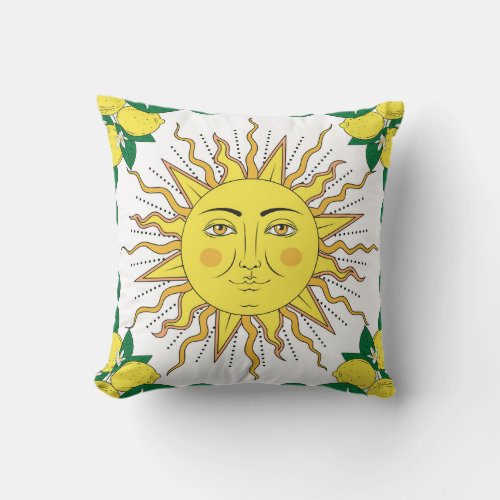 Tropical Lemon Fruits Sun Face Throw Pillow