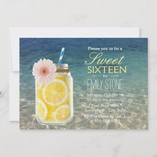 Tropical Lemonade Jar Beach Sweet 16 Invitation
