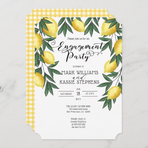 Tropical Lemons  Country Checks Engagement Party  Invitation