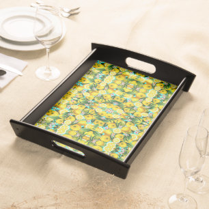 TROPICAL LEMONS PRINT WOOD FINISH TRAY