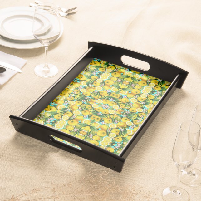 TROPICAL LEMONS PRINT WOOD FINISH TRAY (Front)