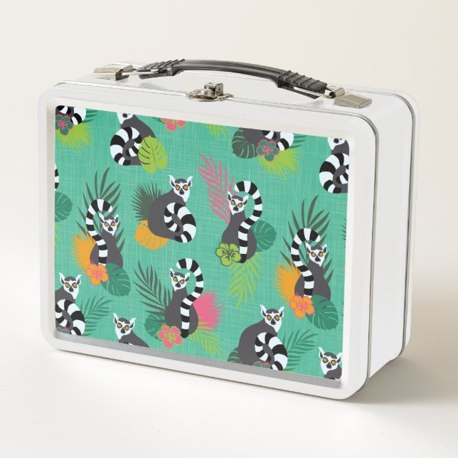 Tropical Lemurs - Aquamarine Metal Lunch Box (Front)