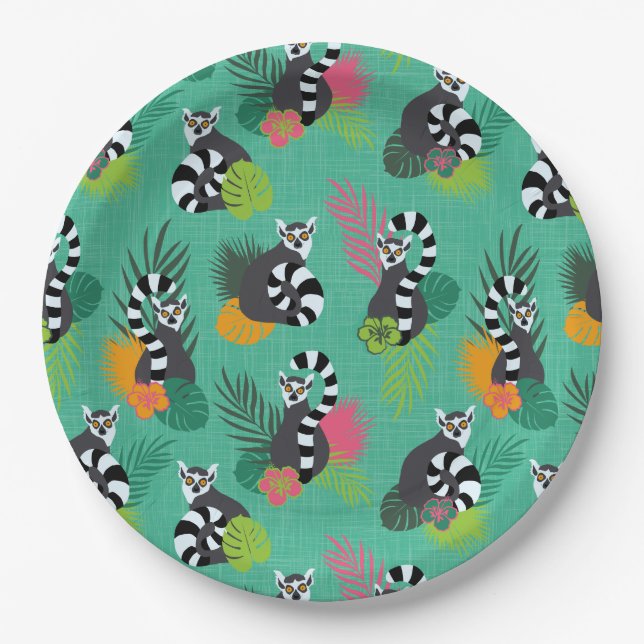 Tropical Lemurs - Aquamarine Paper Plates (Front)