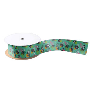 Tropical Lemurs - Aquamarine Satin Ribbon