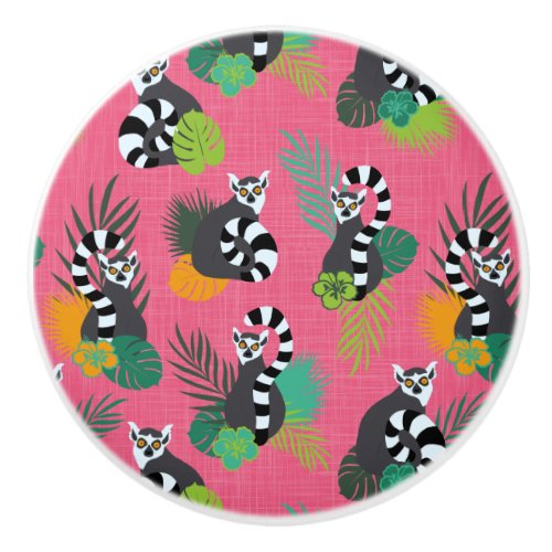 Tropical Lemurs _ Pink Ceramic Knob