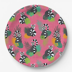 Tropical Lemurs - Pink Paper Plates