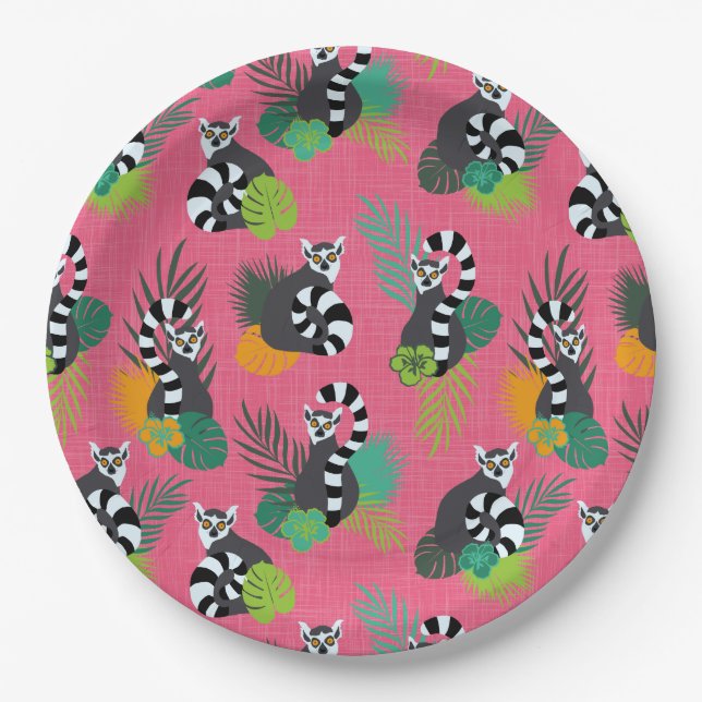 Tropical Lemurs - Pink Paper Plates (Front)