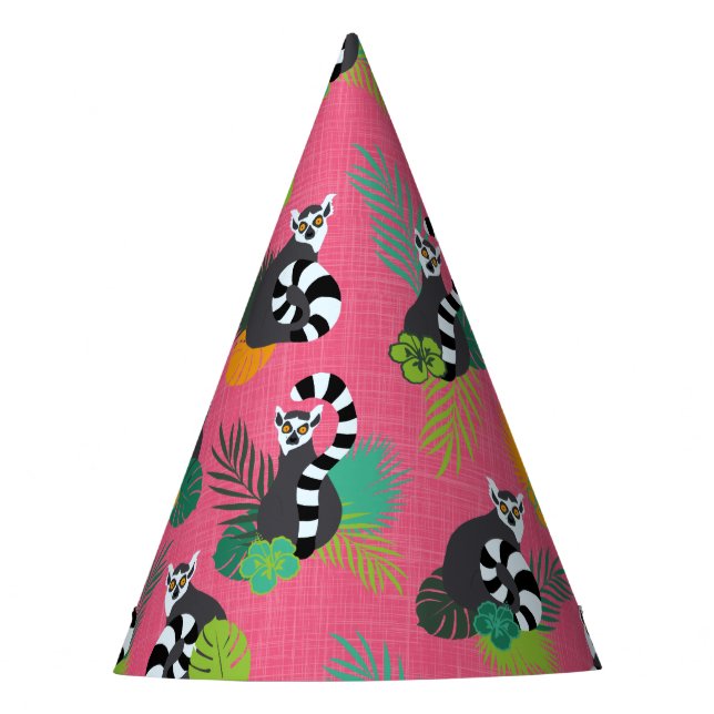 Tropical Lemurs - Pink Party Hat (Front)