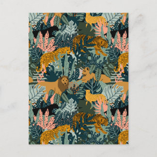 Tropical Leopard and Tiger Print Jungle Pattern Postcard