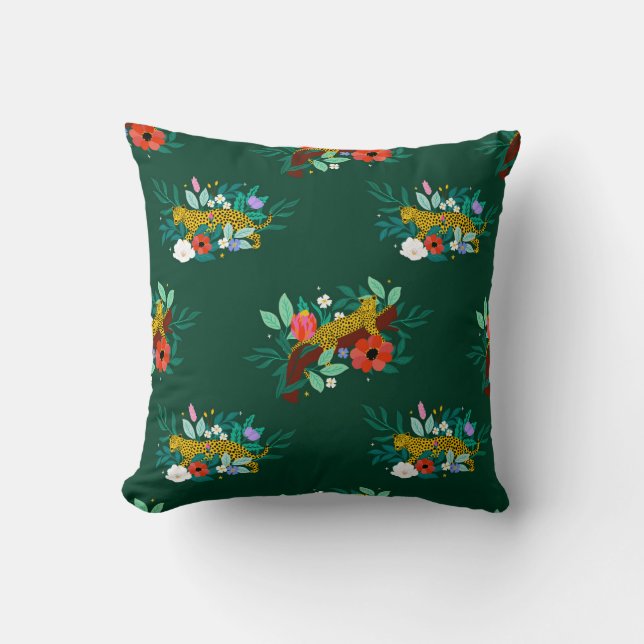 Tropical Leopard Elegance Throw Pillow (Front)