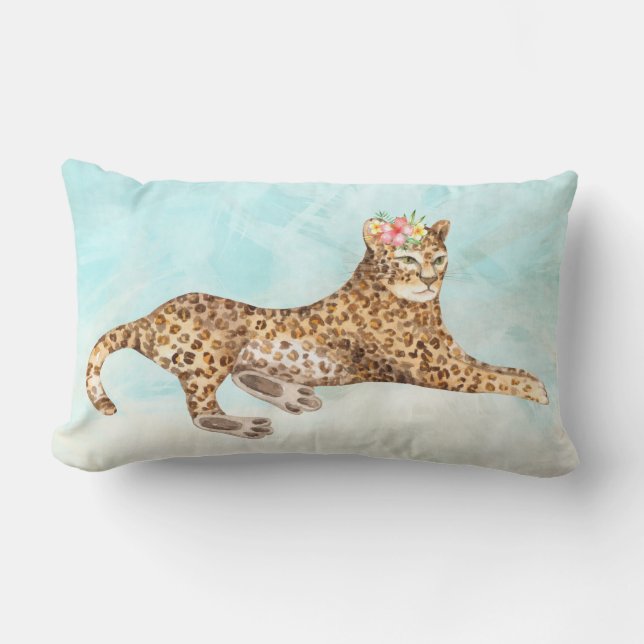 Tropical Leopard Floral Throw Pillow (Front)