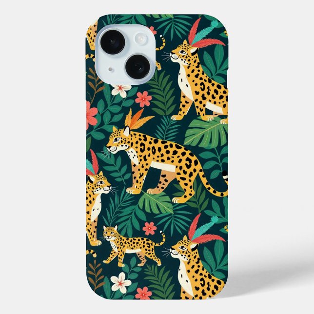 Tropical Leopard Jungle Pattern iPhone Case (Take a walk on the wild side with every call.)