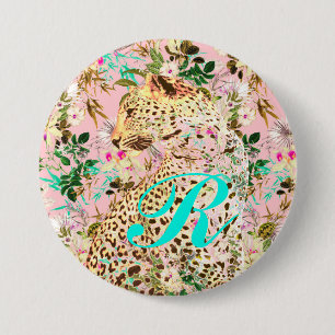 Tropical leopard print floral Hawaiian Button