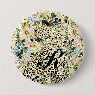 Tropical leopard print floral Hawaiian Button
