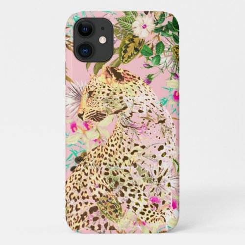 Tropical leopard print floral Hawaiian iPhone 11 Case