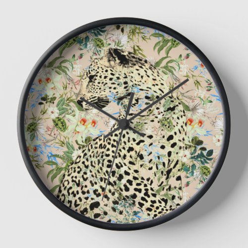 Tropical leopard print floral Hawaiian Clock