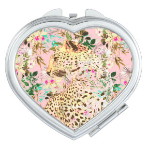 Tropical leopard print floral Hawaiian Compact Mirror