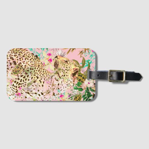 Tropical leopard print floral Hawaiian Luggage Tag