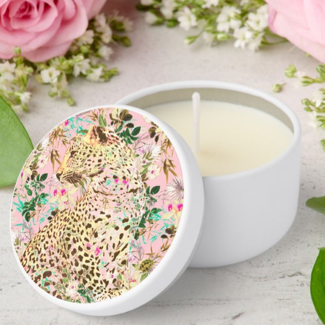 Tropical leopard print floral Hawaiian  Mini Candle Favors (Creator Uploaded)