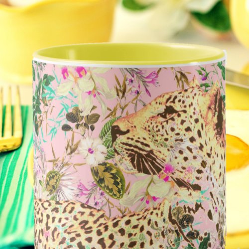 Tropical leopard print floral Hawaiian  Mug