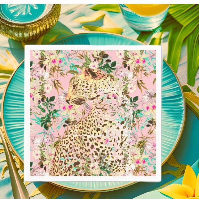 Tropical leopard print floral Hawaiian  Napkins (Creator Uploaded)