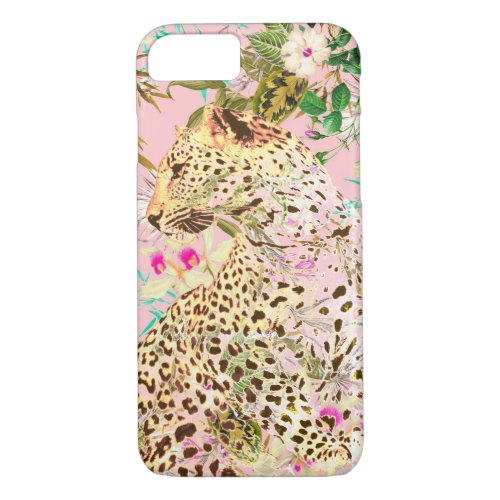 Tropical leopard print floral Hawaiian pattern iPhone 87 Case