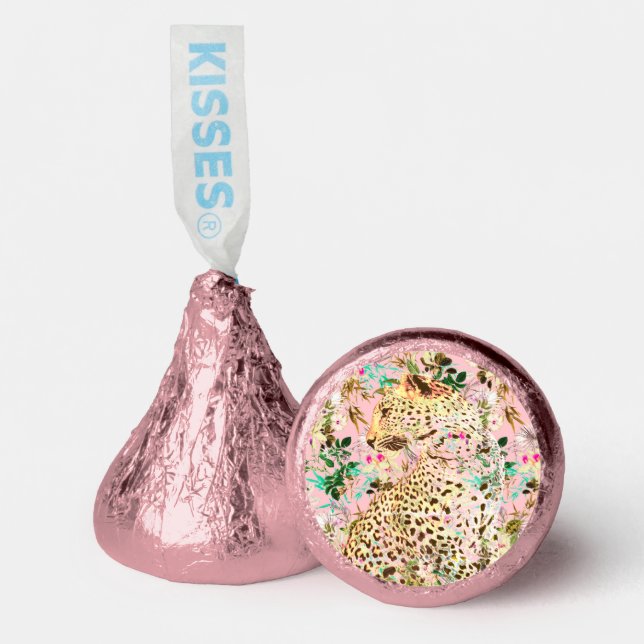 Tropical leopard print floral Hawaiian pink gold Hershey®'s Kisses® (Front)
