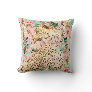 Tropical leopard print floral Hawaiian Throw Pillow
