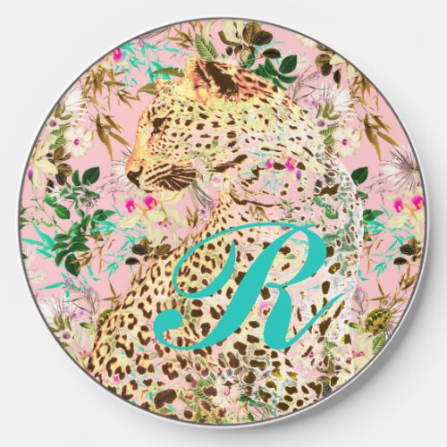 Tropical leopard print floral Hawaiian Wireless Charger