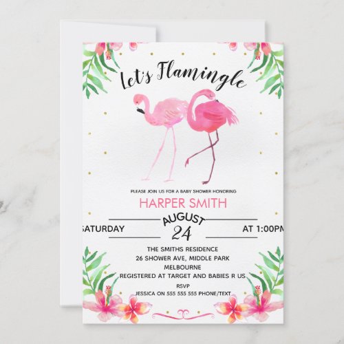 tropical Lets Flamingle Baby Shower Invitation