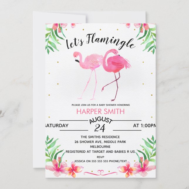 tropical Let's Flamingle Baby Shower Invitation (Front)