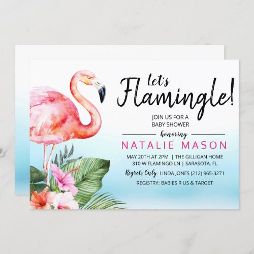 Tropical Lets Flamingle Baby Shower Invitation