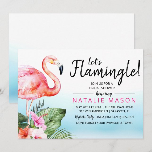 Tropical Let's Flamingle Bridal Shower Invitation (Front/Back)
