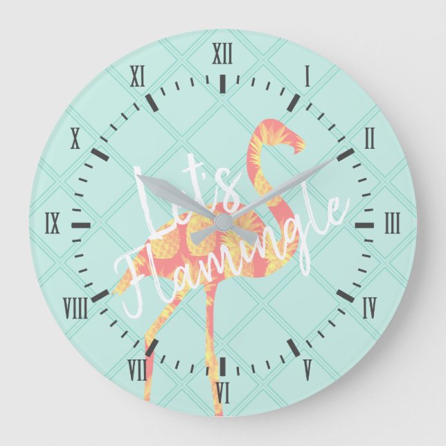 Tropical Let's Flamingle Flamingo & Pineapples Large Clock (Front)