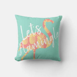 Tropical Let's Flamingle Flamingo & Pineapples Throw Pillow