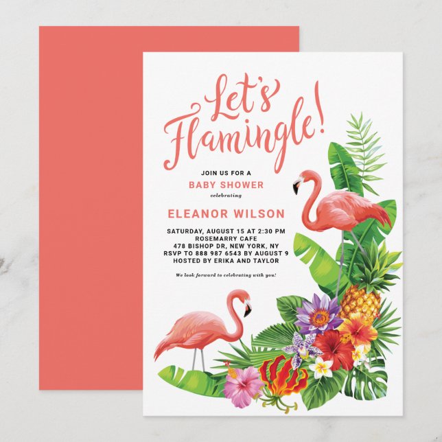 Tropical Let's Flamingle Summer Baby Shower Invitation (Front/Back)