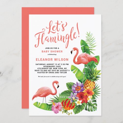 Tropical Lets Flamingle Summer Baby Shower Invitation
