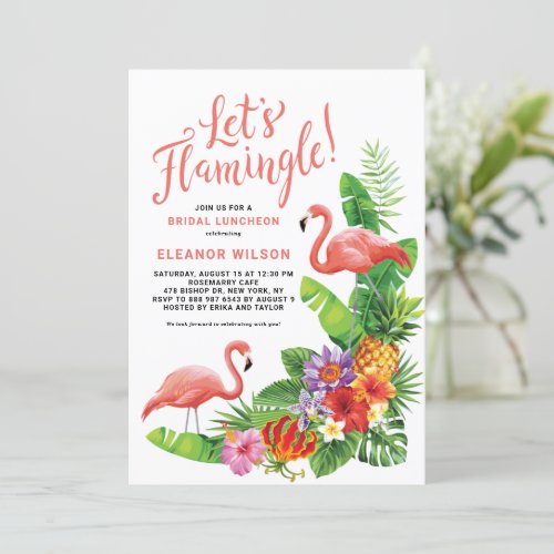 Tropical Lets Flamingle Summer Bridal Luncheon Invitation