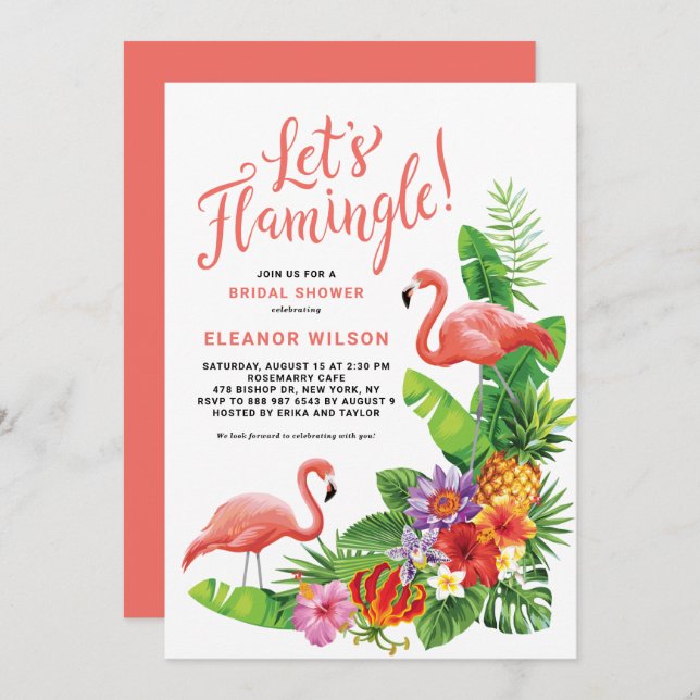 Tropical Let's Flamingle Summer Bridal Shower Invitation (Front/Back)