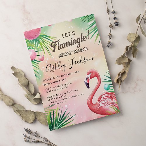 Tropical Lets Flamingle Watercolor Bridal Shower Invitation