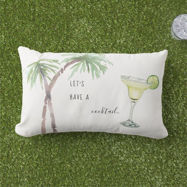  Tropical Let's Have a Cocktail Margarita Outdoor Lumbar Pillow (Grass)