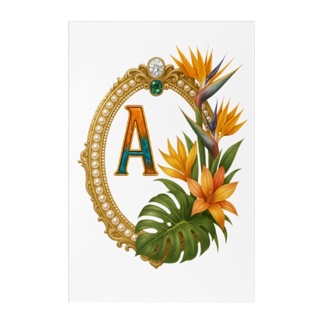 Tropical Letter A Luxury Monogram Acrylic Art (Front)